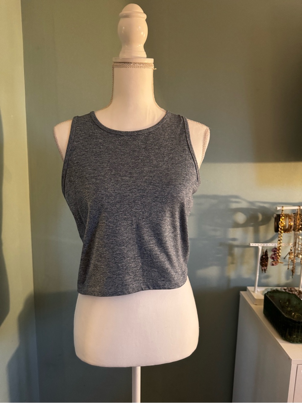 Zobha Heathered Navy Blue Crop Top Athletic Work Out Tank Large Muscle Tee